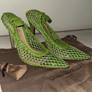 GIANVITO ROSSI NEW PUMPS MESH GREEN LEATHER TRIM IT37